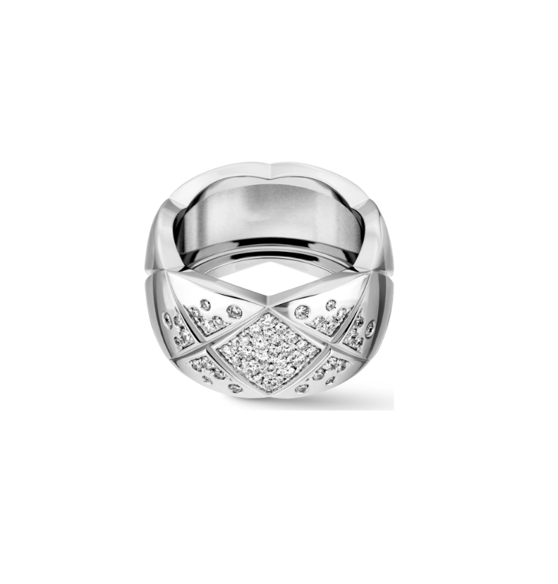 Chanel Coco Crush 10MM Quilted Cubic Zirconia Silver Ring