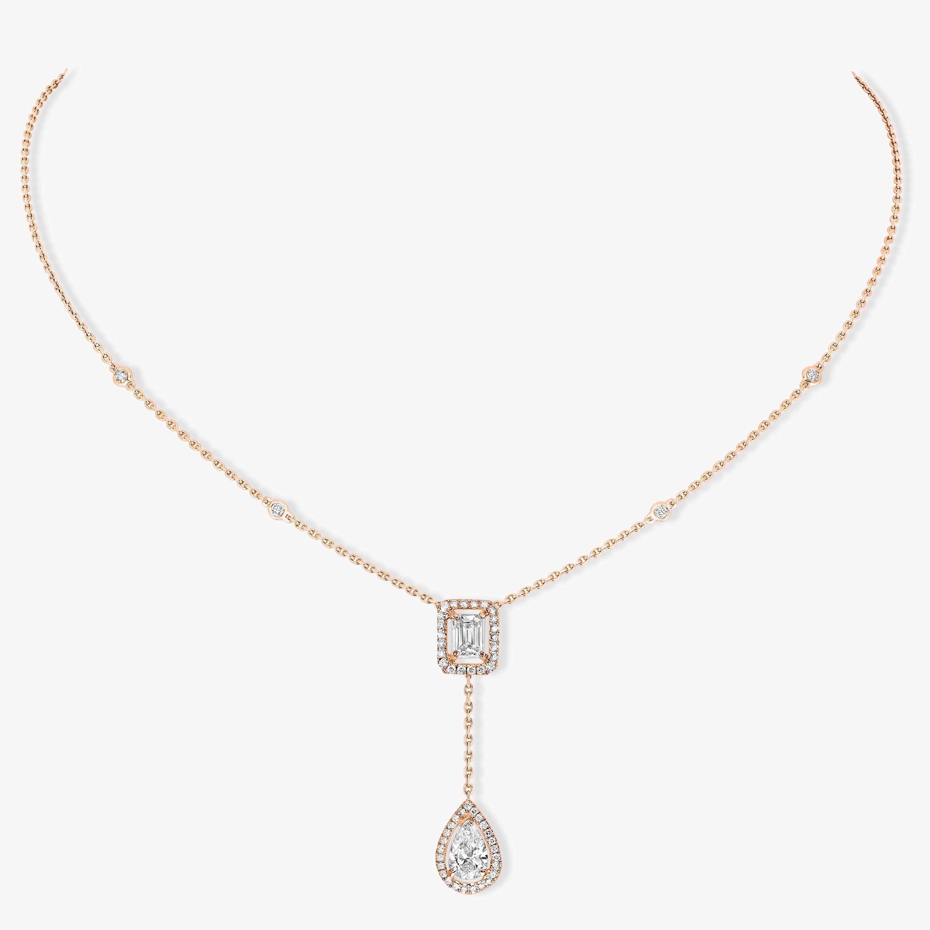 Messika My Twin Cubic Zirconia Pink Gold Tie Necklace
