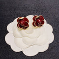 Chanel Red & Pink Camellia Earrings - 18K Yellow Gold