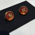 Chanel Gripoix Earrings with Gold Logo and Red Glass Stones