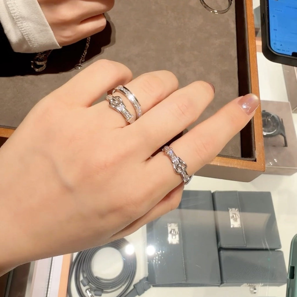 Hermes HM Buckle Full Diamond Ring