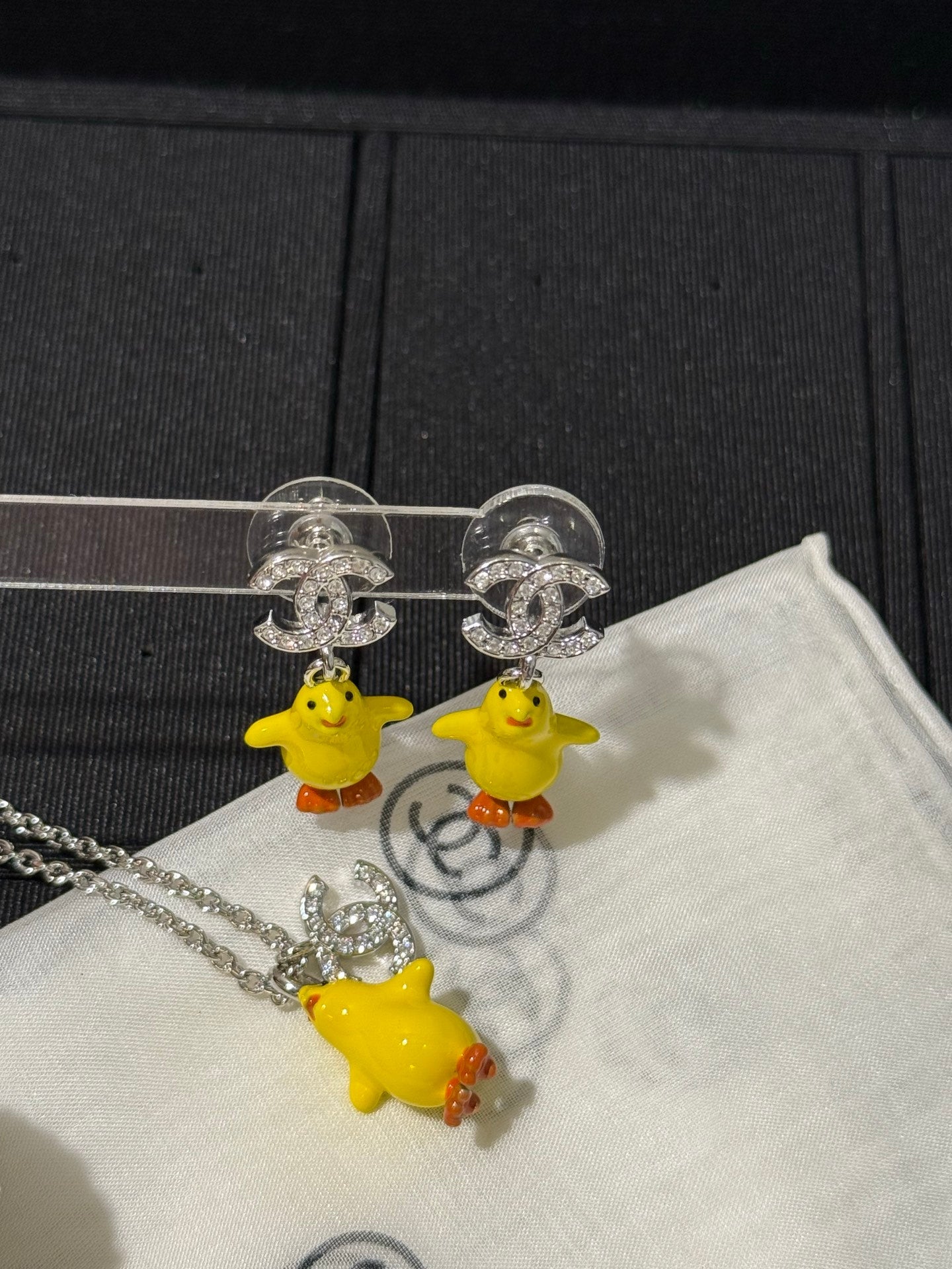 Chanel 2026 Full Diamond Double C Little Yellow Chick Earrings