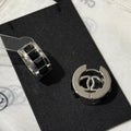 Chanel 2026 Black Square Diamond Silver Double C Hoop Stud Earrings
