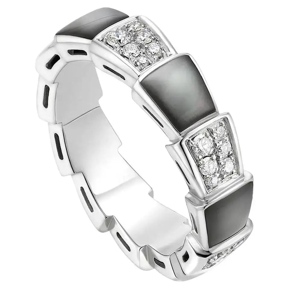 Bvlgari Serpenti Ring Silver Cubic Zirconia Black MOP 4MM