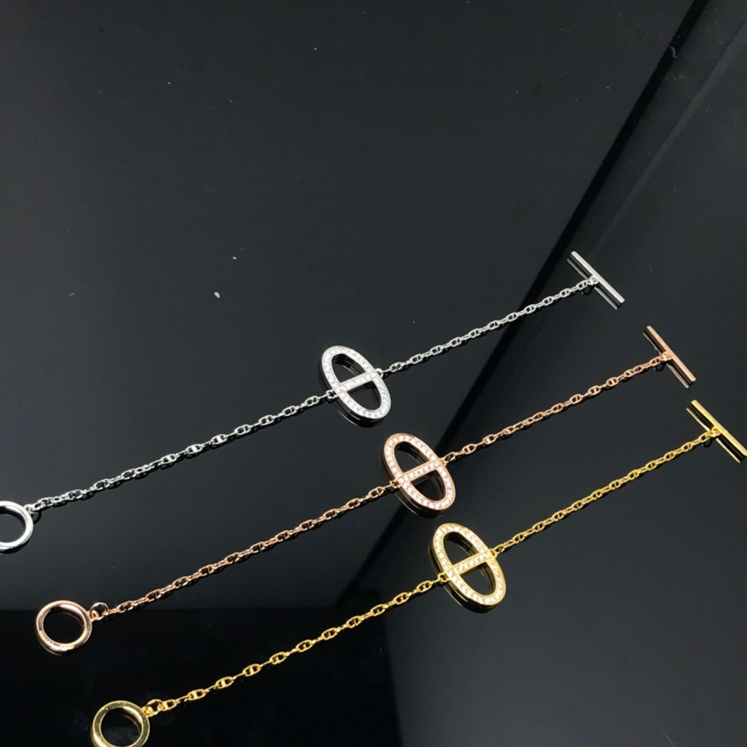 Hermes HM Small Pig Nose Diamond Bracelet